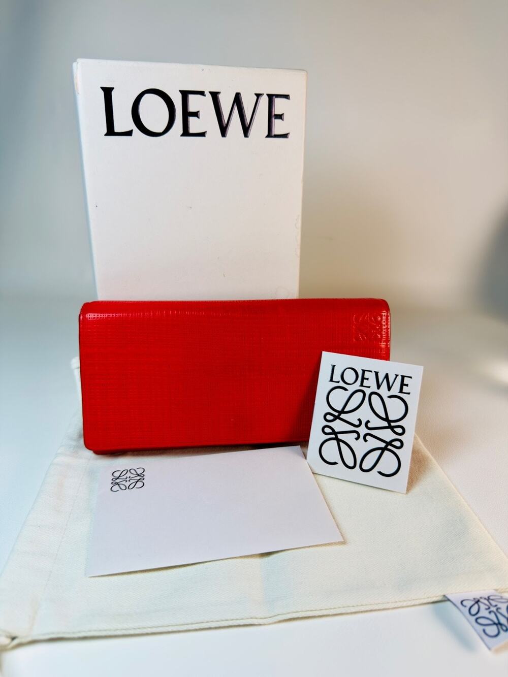 Loewe NWOT Red Textured Leather Anagram Zip Around Long Wallet Box Set
